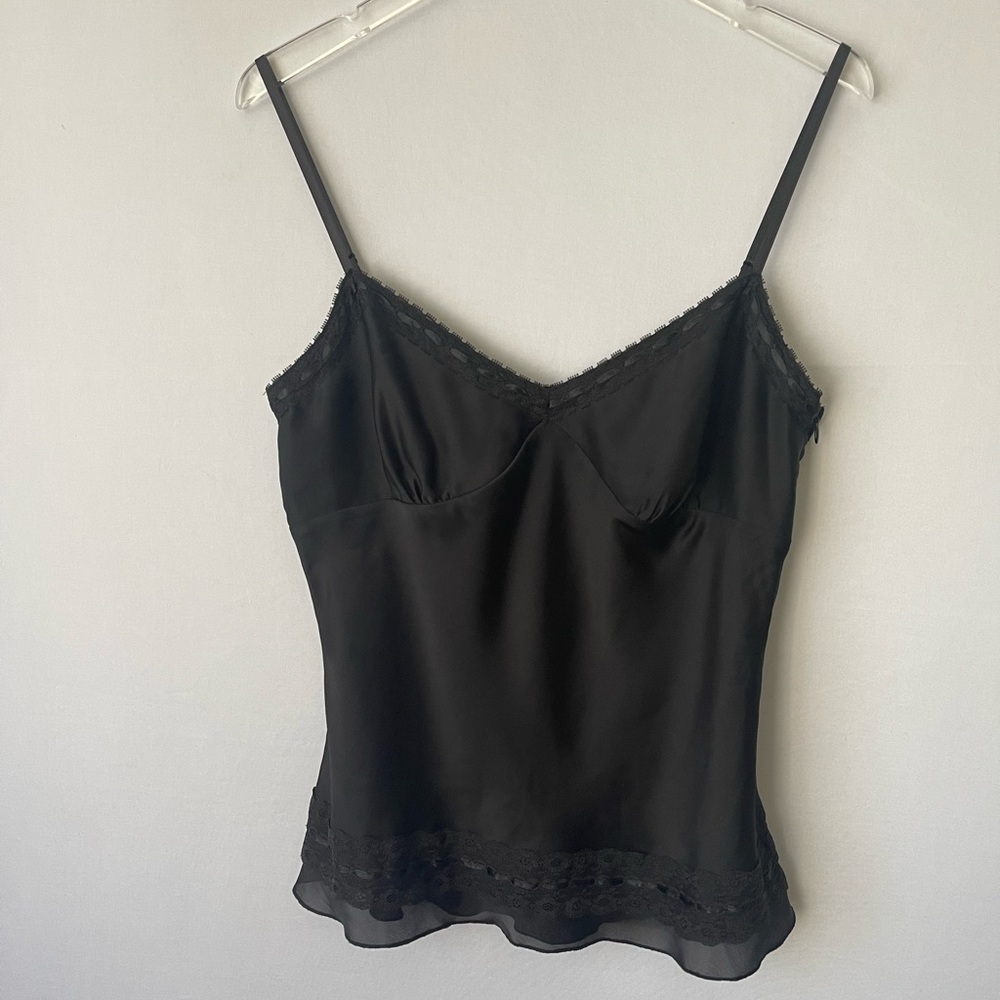 Silky Black Satin Lace Trim Camisole SZ 12
